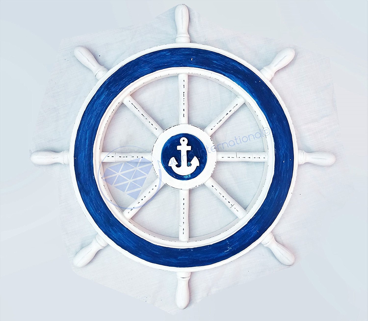 Vintage Nautical Ship Wheel Wall Decor - 24 Inch Rustic Blue & White Pirate Anchor Hub - Perfect for Coastal, Beach House, or Nautical Themed Home Decor - Unique Sea Gift Idea for Sailors & Ocean Lovers