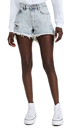 One Teaspoon Women's Circus Blue High Waist Denim Shorts - Vintage Distressed Denim Shorts for Women, Comfortable & Stylish Summer Fashion - Perfect for Beach, Music Festivals & Casual Outings