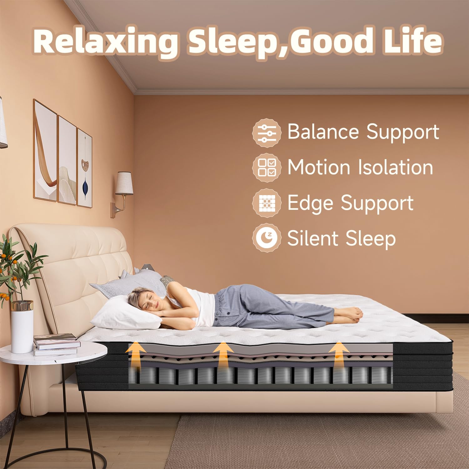 8 Inch Hybrid Queen Mattress with Gel Memory Foam & Pocket Springs - Medium Firm Support, Pressure Relief, Bed in a Box for Back Pain | Perfect for Master Bedrooms, Guest Rooms & Apartments