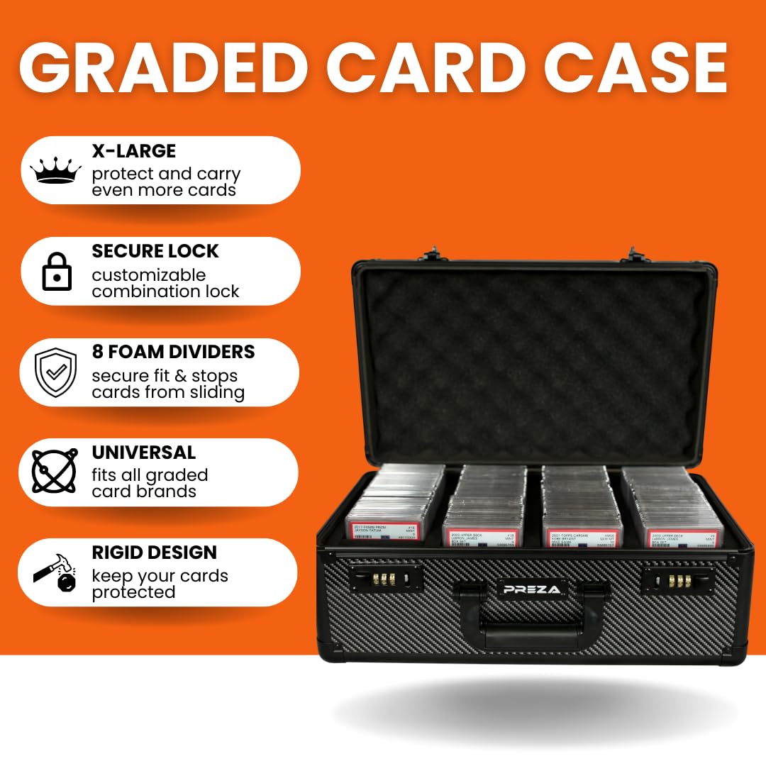 PREZA Graded Card Storage Box - Premium Trading Card Case for PSA, BGS & CGC Slabs - Carbon Fiber Protection for Sports & TCG Collectibles (X-Large) - Perfect for Display & Safekeeping at Home or Card Shows