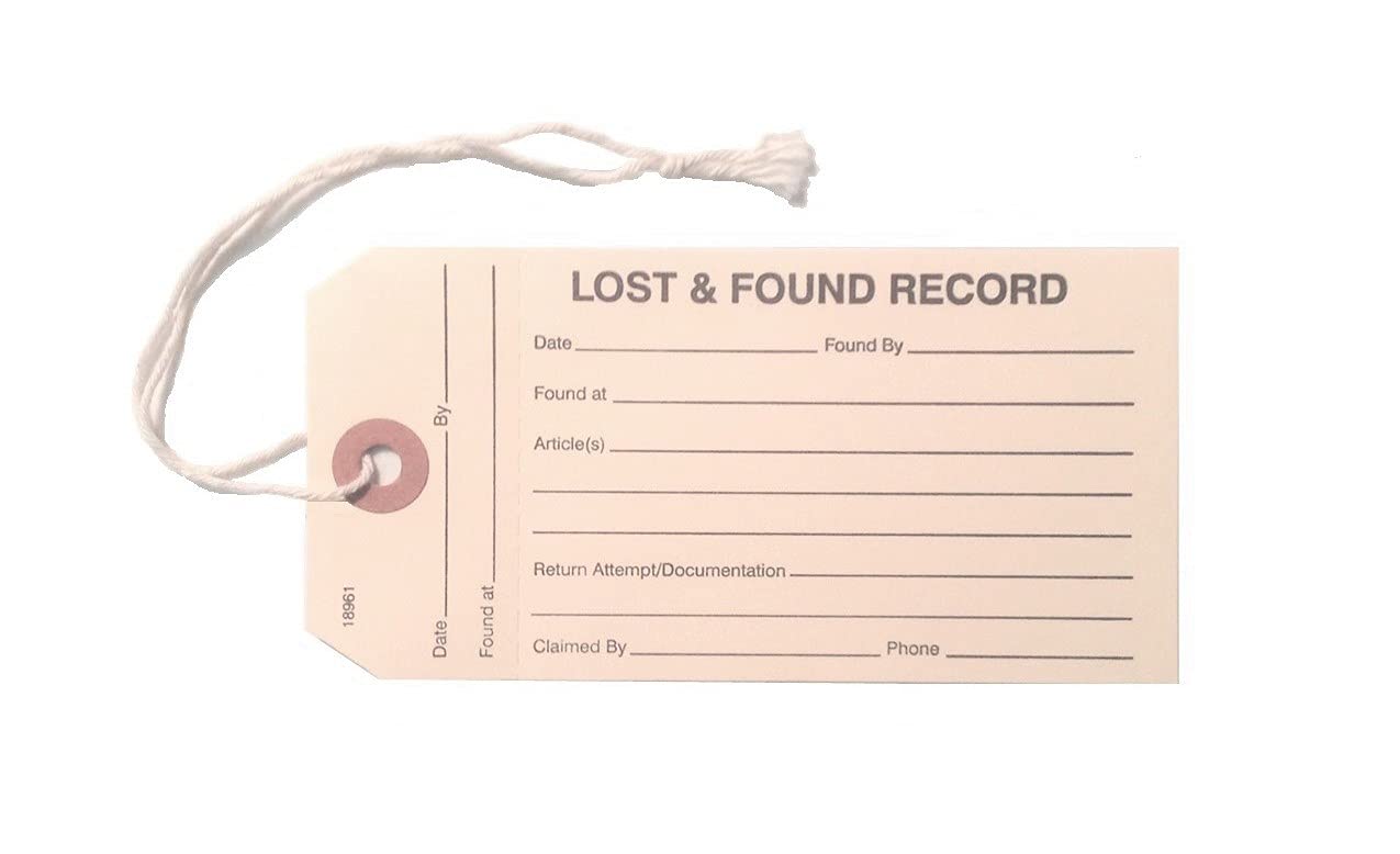 Lost and Found Record Manila Tags - 5.25