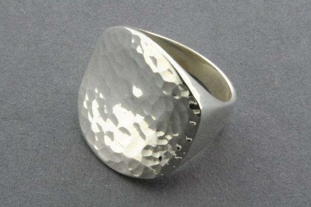 Sterling Silver Large Flat Concave Hammered Signet Ring for Men & Women - Perfect for Engraving, Gifts, and Everyday Wear
