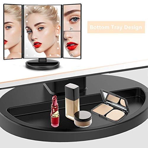 3X Magnification Lighted Vanity Makeup Mirror with 21 LED Touch Screen - 180° Adjustable Rotation, Portable Travel Cosmetic Mirror for Home & Professional Makeup Application (1X/2X/3X Magnification) - Perfect for Bedroom, Bathroom, Dressing Room & Travel Use