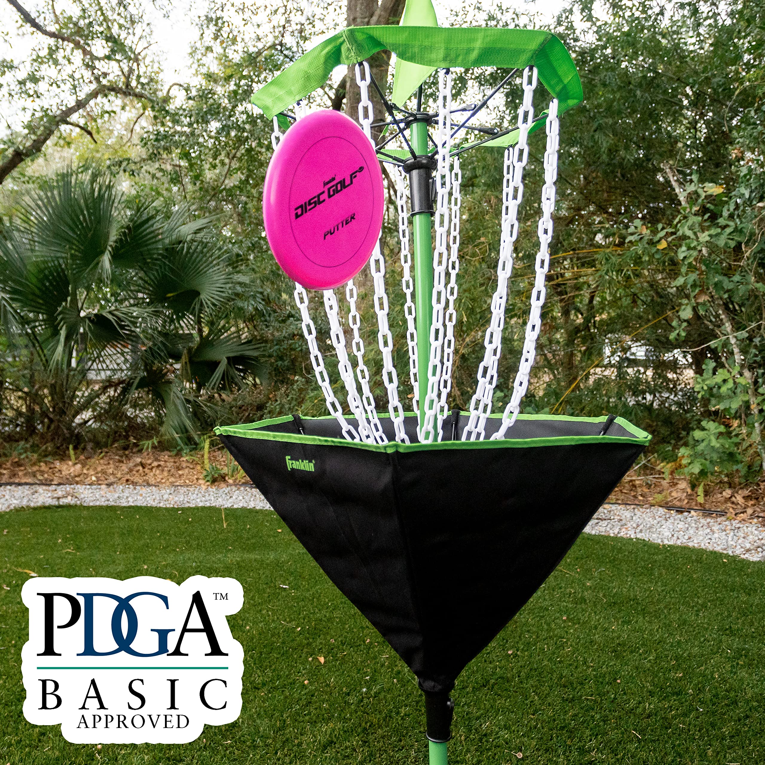 Franklin Sports Portable Disc Golf Basket with Chains - Professional Disc Golf Target for Practice & Course Setup - Perfect for Backyard, Park, and Outdoor Training