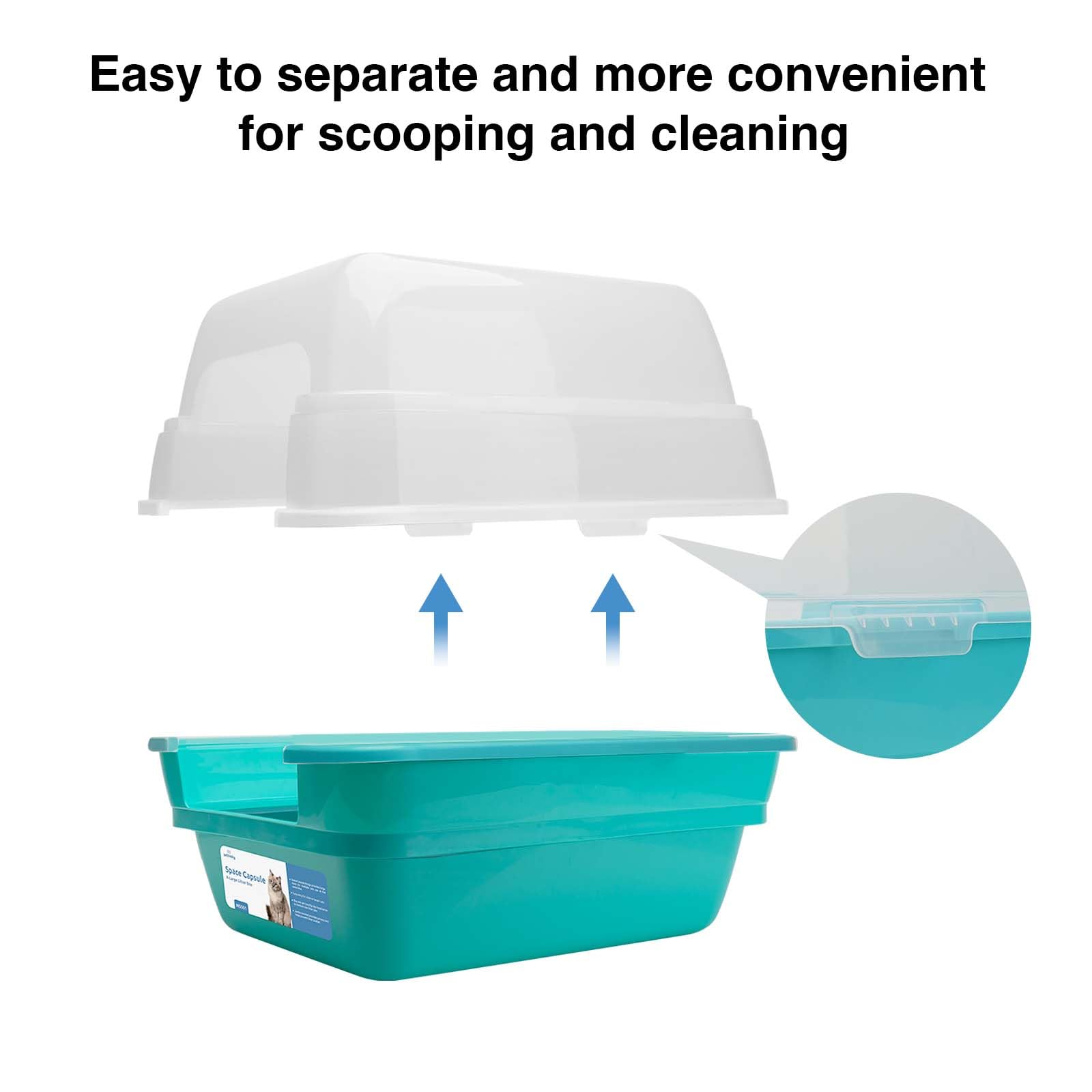 Foldable Large Hooded Cat Litter Box with Transparent Lid - Jumbo Size for Multiple Cats, Odor Control & Privacy (Teal) | Ideal for Home, Apartment & Travel Use
