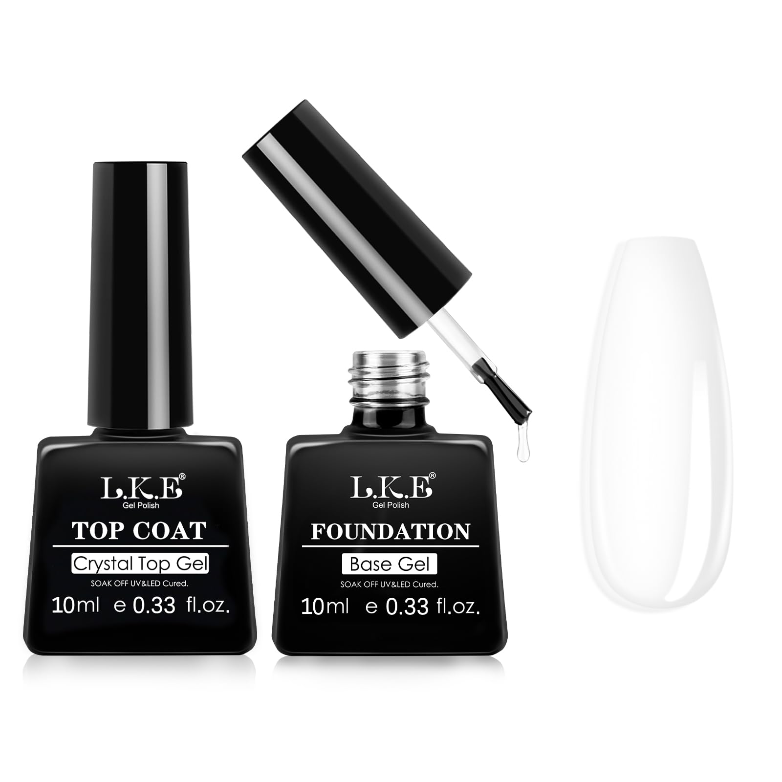 LKE No Wipe Gel Top and Base Coat Set - 2 Pcs Clear Shine Finish, Long Lasting Glossy Gel Base & Top Coat for Gel Nail Polish, Compatible with UV/LED Nail Lamp - Perfect for DIY Nail Art, Home Manicure & Professional Salon Use