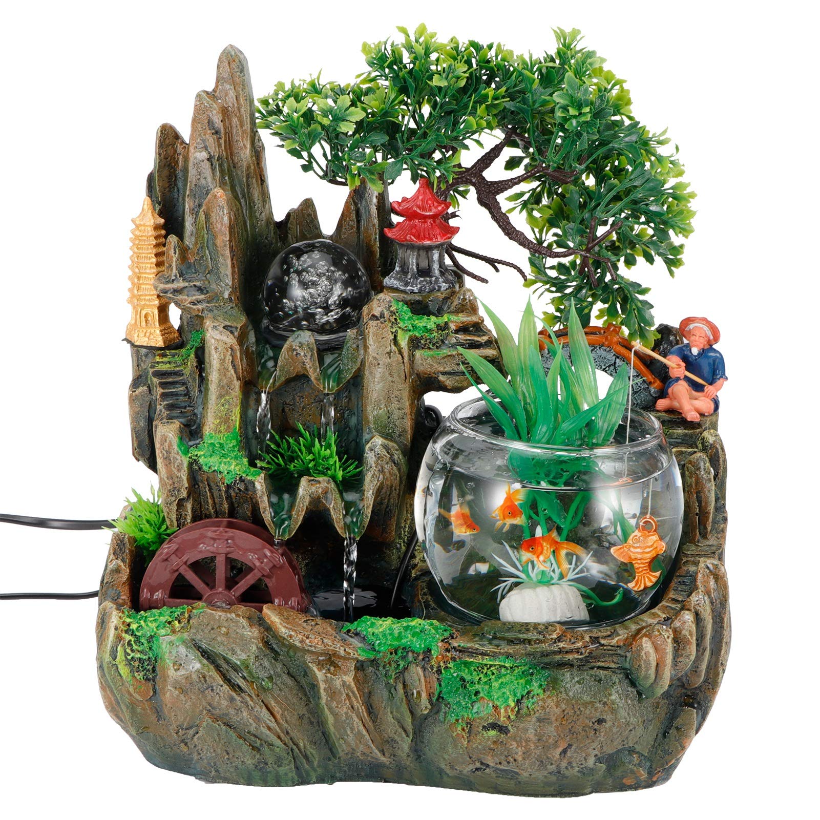 Indoor Tabletop Fountain with LED Light - Desktop Waterfall & Simulation Rockery for Home, Office, Bedroom Decor - Resin Water Feature with US Plug - Perfect for Relaxation, Feng Shui & Stress Relief