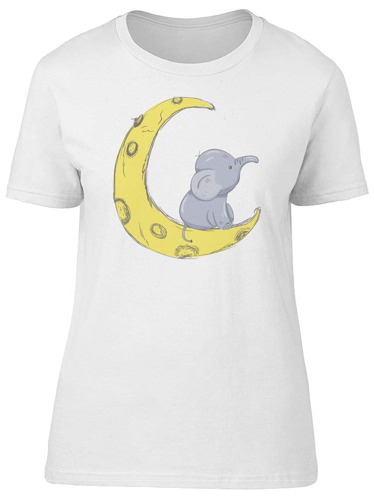 Women's Baby Elephant On The Moon Graphic T-Shirt - Cute Animal Print Tee for Casual Wear & Gifts