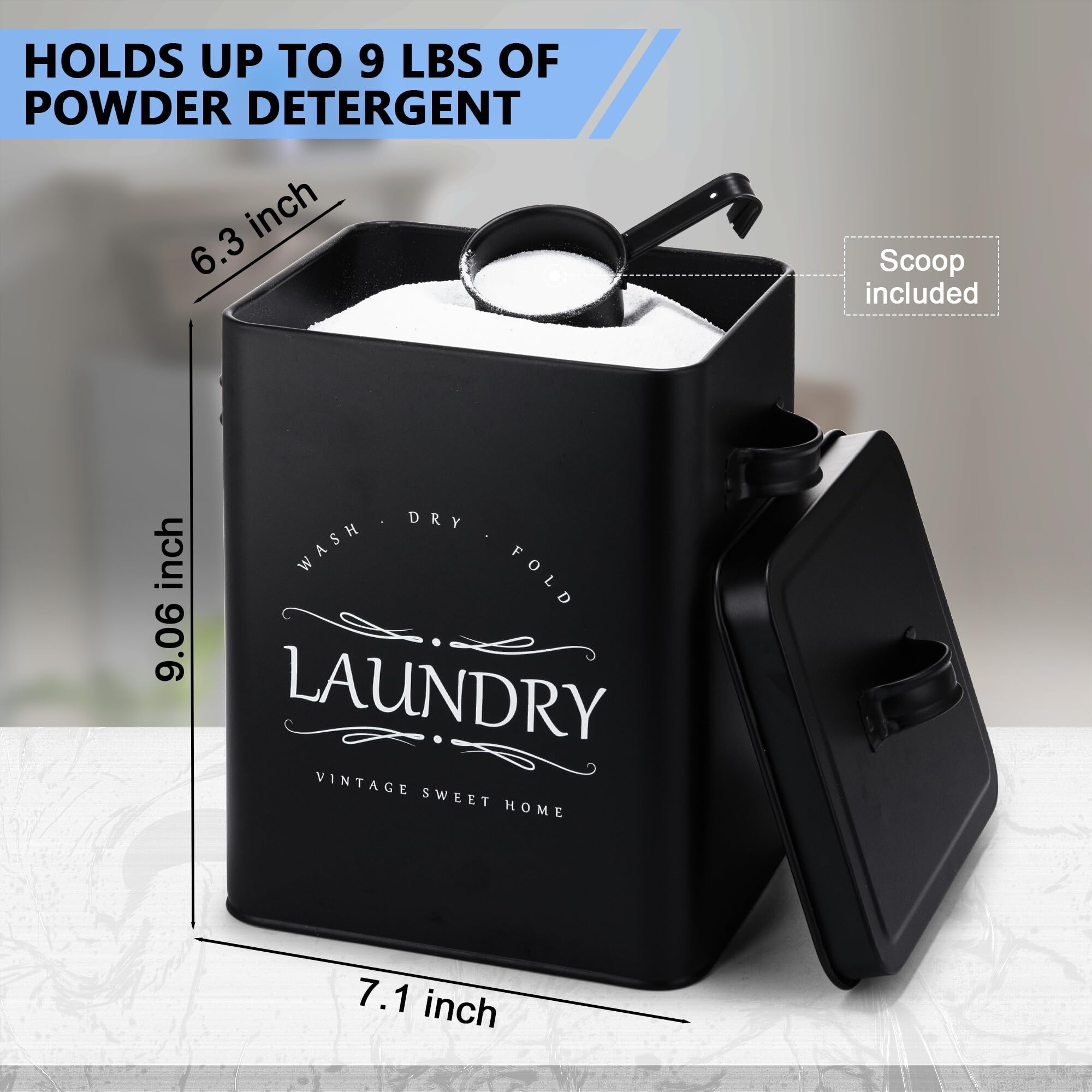 Meraki Home Laundry Detergent Container Set - 2-Pack with Scoop for Detergent Sheets & Pods - Laundry Room Storage Organizer in Matte Black | Perfect for Organized Laundry Rooms & Small Spaces