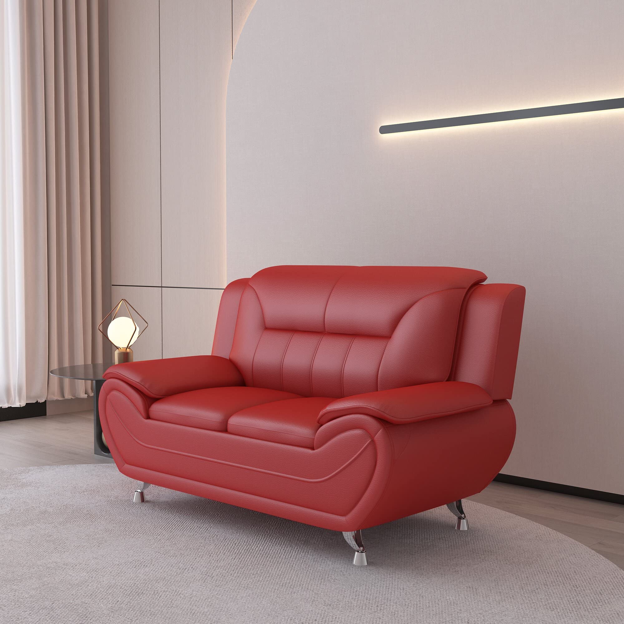 Michael Modern Faux Leather Upholstered Stainless Steel Legs Living Room Chair, Loveseat & Sofa Set in White Dove - Perfect for Contemporary Living Rooms, Offices and Lounge Areas