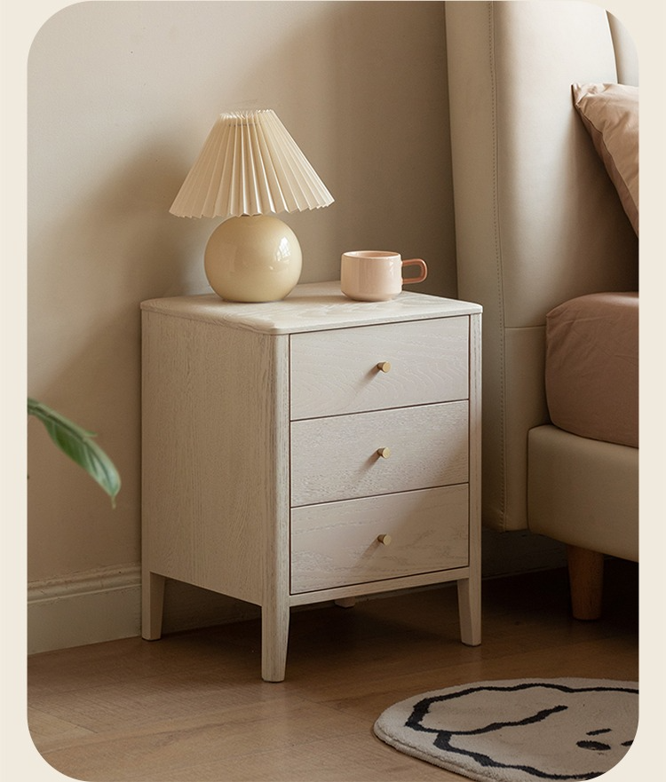 Solid Oak Wood Nightstand - Cream Finish, Modern Bedside Table for Bedroom, Living Room, or Nursery Furniture