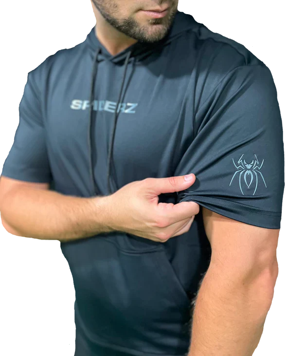 Spiderz Men's Short Sleeve Training Hoodie - Lightweight Workout Jacket for Gym & Running (Black, Navy, Gray) - Perfect for Fitness, Jogging & Casual Wear