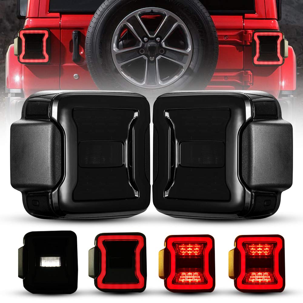 BUNKER INDUST LED Tail Lights Replacement for Jeep Wrangler JL 2018-2022 | Rear Brake Stop Turn Signal Reverse Light Assembly with Smoke Lens | Off-Road & Night Driving Safety Upgrade