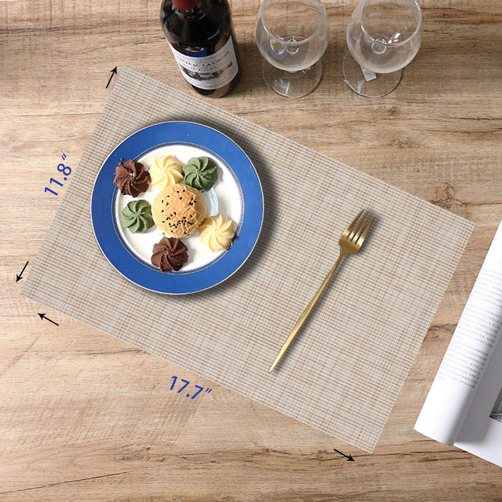 6-Pack Woven Washable Placemats Set - Waterproof Vinyl Table Mats for Kitchen & Dining Room, Beige - Perfect for Everyday Meals, Dinner Parties & Home Decor