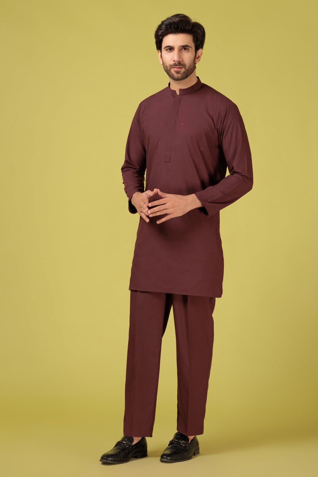 Stylish Blended Brick Kurta Shalwar Set - Traditional Pakistani Outfit for Men - Perfect for Eid, Weddings & Special Occasions