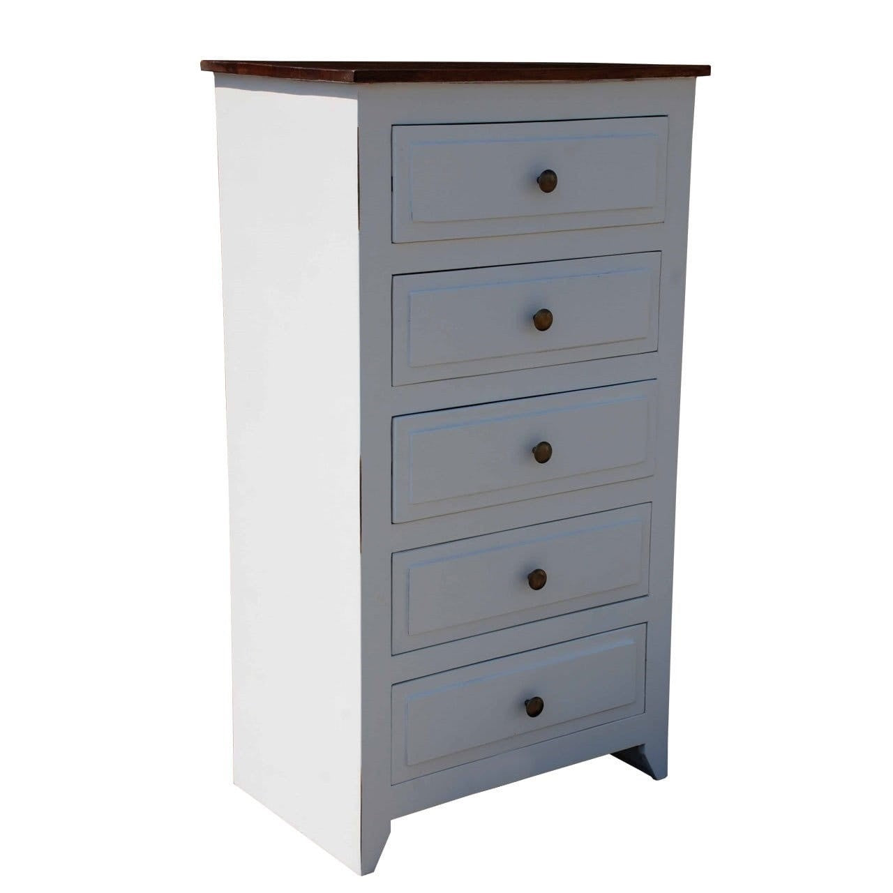 French Blanc Wooden Narrow Chest of Drawers - Slim 5-Drawer Dresser for Small Spaces | Perfect for Bedroom, Closet & Nursery Storage Organization