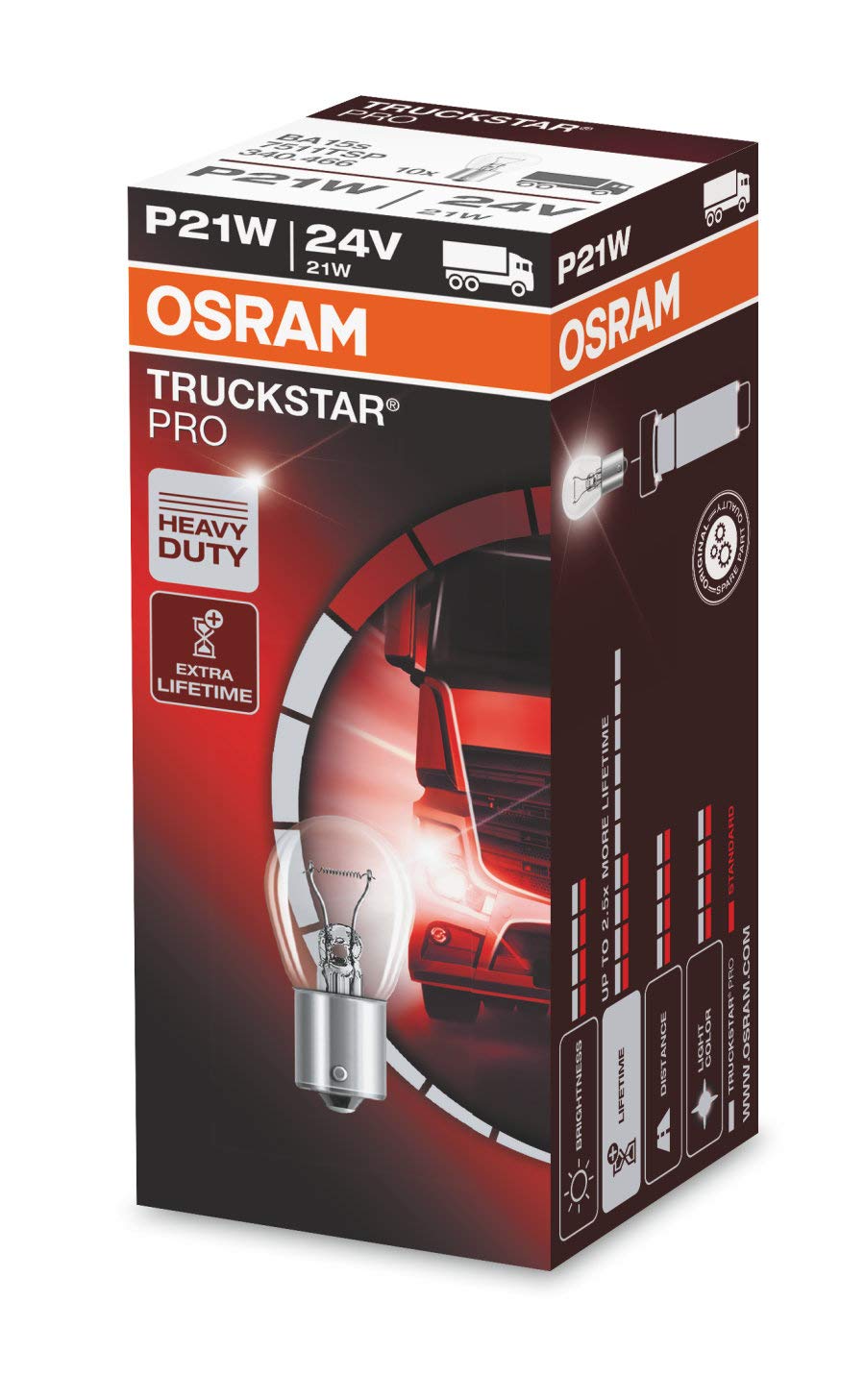 OSRAM 7511TSP Truckstar Pro 24V 21W LED Bulbs - Pack of 10 | Heavy Duty Truck Lighting for Semi Trucks & Commercial Vehicles | Perfect for Night Driving & Foggy Conditions