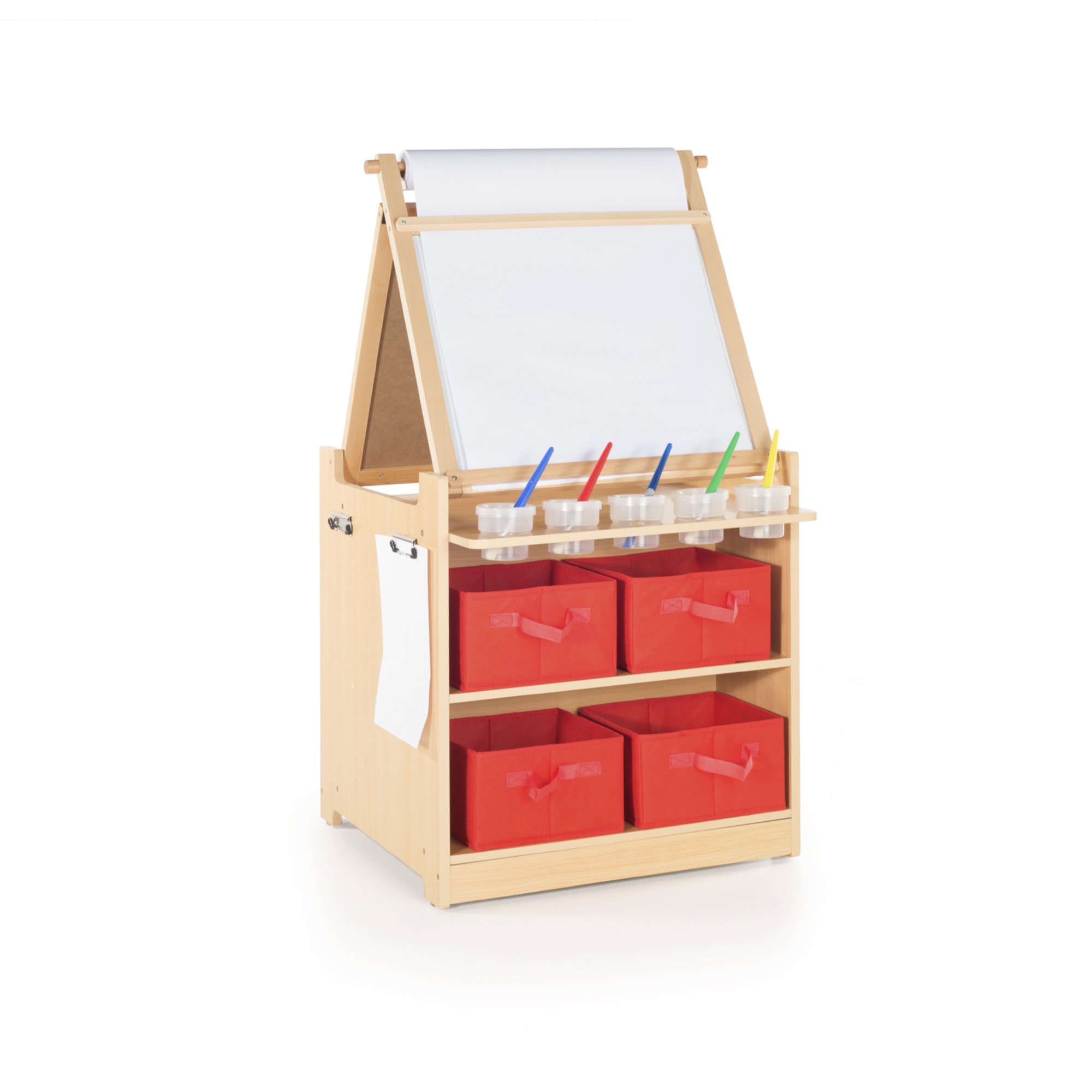 Guidecraft Kids Folding Art Easel & Craft Storage Cart with Chalkboard, Whiteboard & Fabric Bins - Wooden Toddler Activity Desk for Classroom, Homeschool & Playroom | Perfect for Drawing, Painting & Creative Play