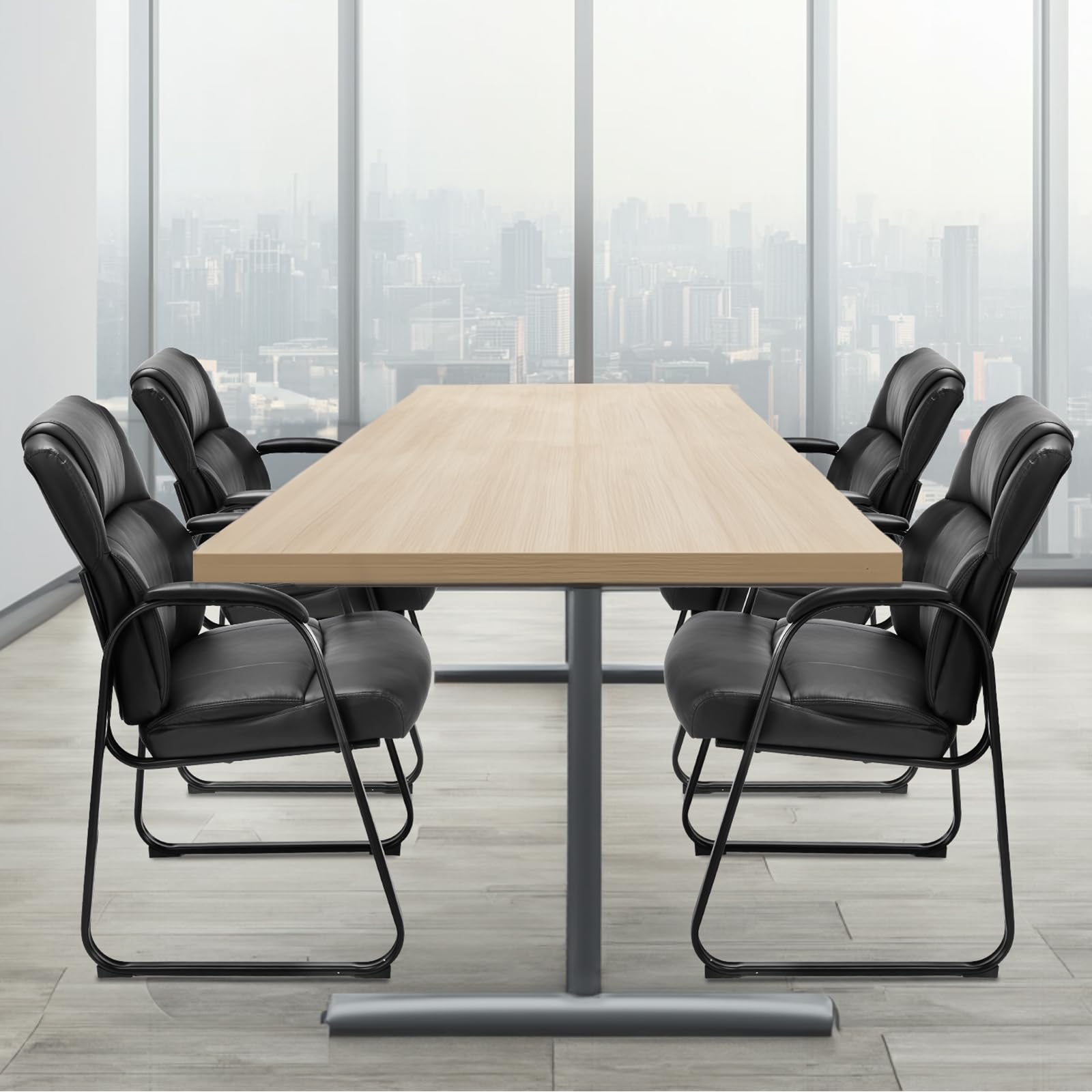 DUMOS 4-Piece Office Guest Chair Set - Leather Padded Arm Waiting Room Chairs for Elderly, Home, Reception, Conference Room & Lobby - Comfortable Seating for Offices, Waiting Areas, Break Rooms and Professional Spaces