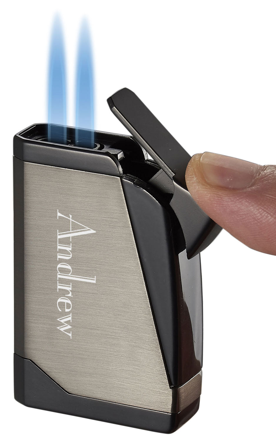 Premium Madrid Dual Torch Flame Cigar Lighter - Silver Finish | Windproof Butane Lighter for Cigars, Cigarettes & Outdoor Use | Perfect for Smoking Enthusiasts & Gifts