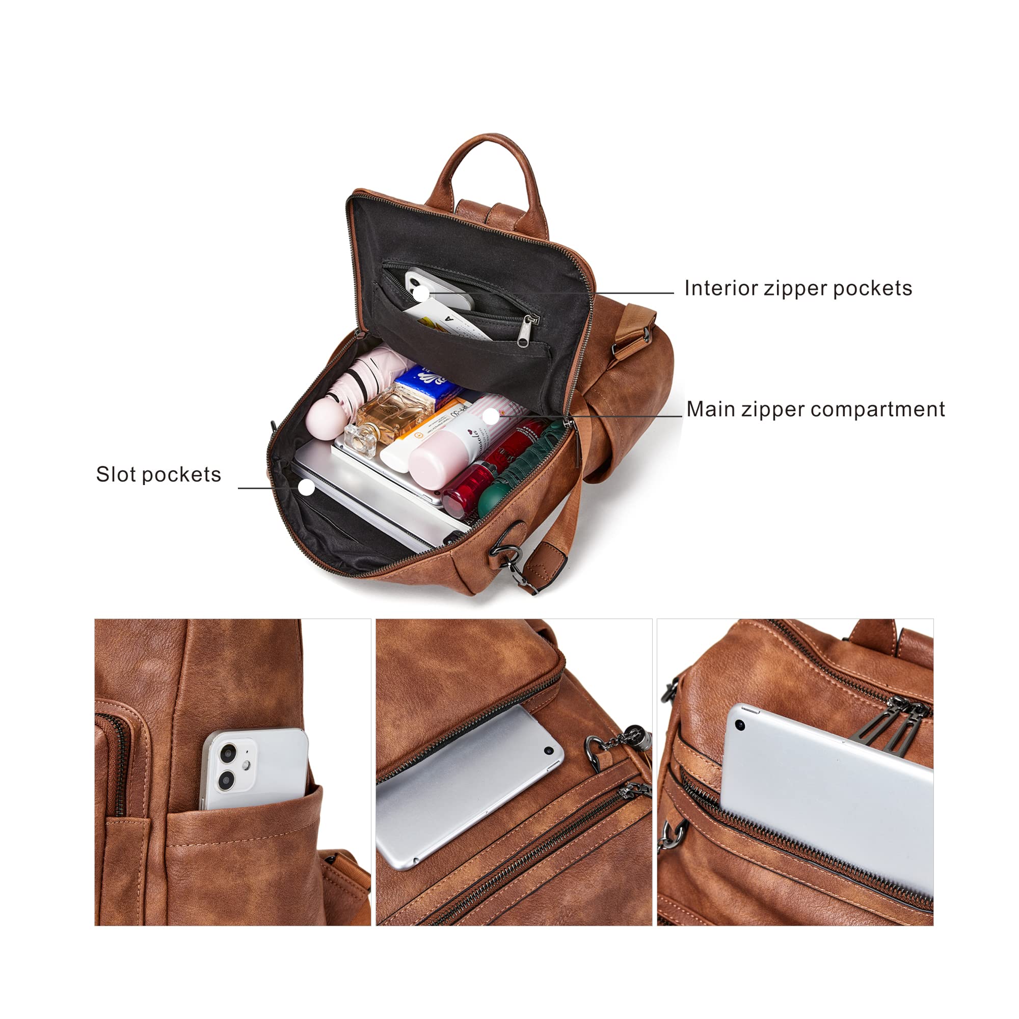 OPAGE Leather Backpack Purse for Women - Fashion Tassel Shoulder Bag for Travel & Work