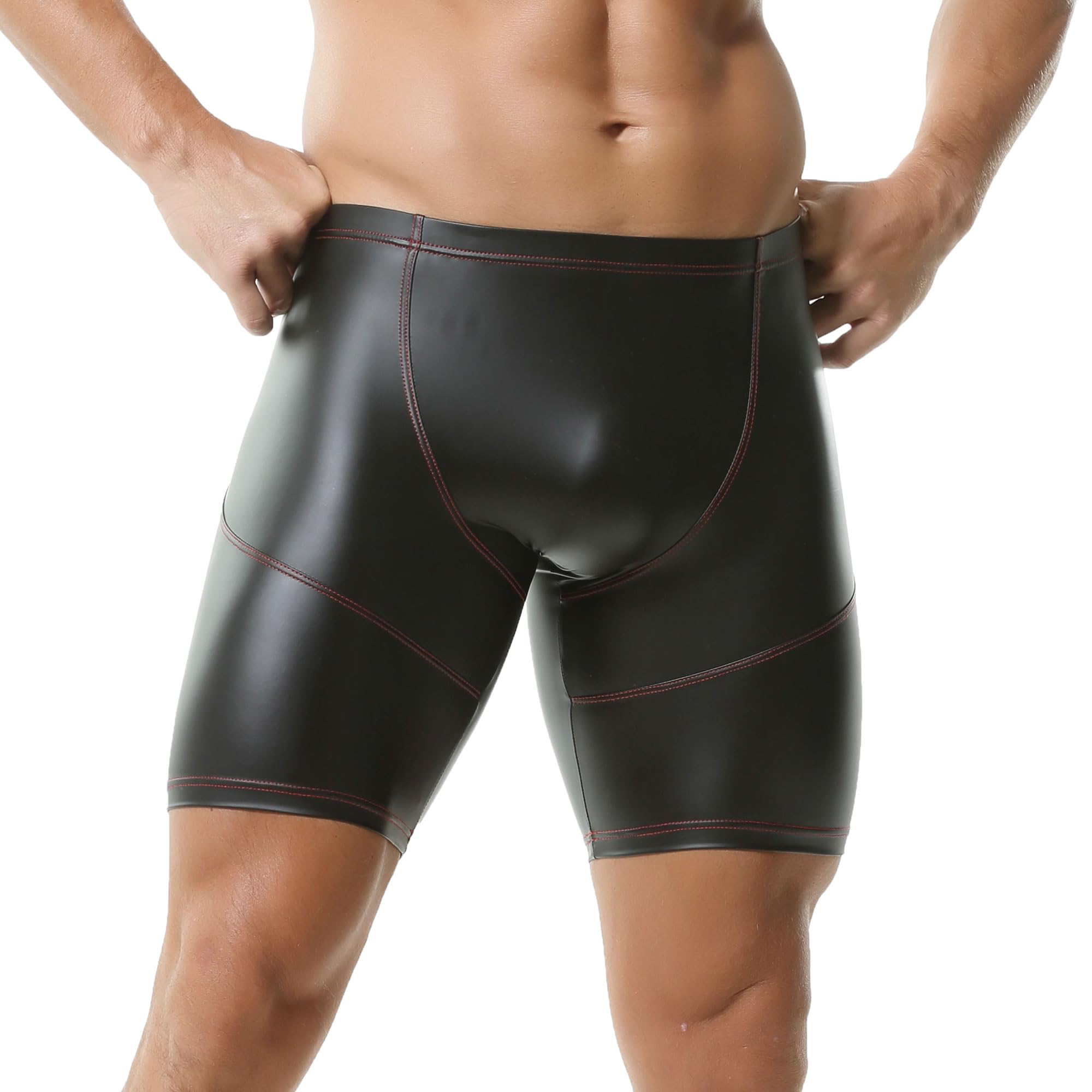 DTODWW Men's Faux Leather Boxer Briefs - Stretchable Elastic Waist Wrestling Shorts for MMA, Gym & Clubwear - Perfect for Workout, Sports & Night Out