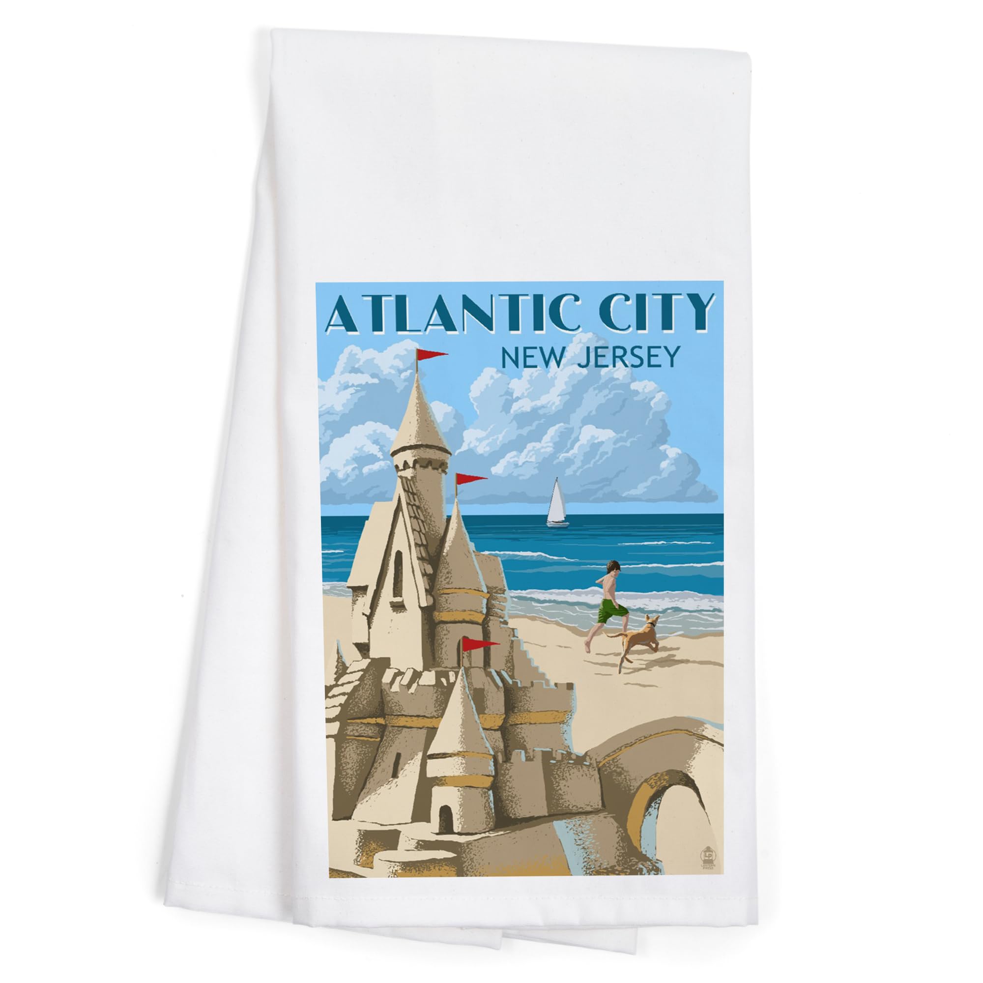 Lantern Press Atlantic City New Jersey Sandcastle 100% Cotton Tea Towel - Decorative Hand Towel for Kitchen, Home Decor & Gifts (Perfect for Dish Drying, Wall Art, Coastal Theme Decor)