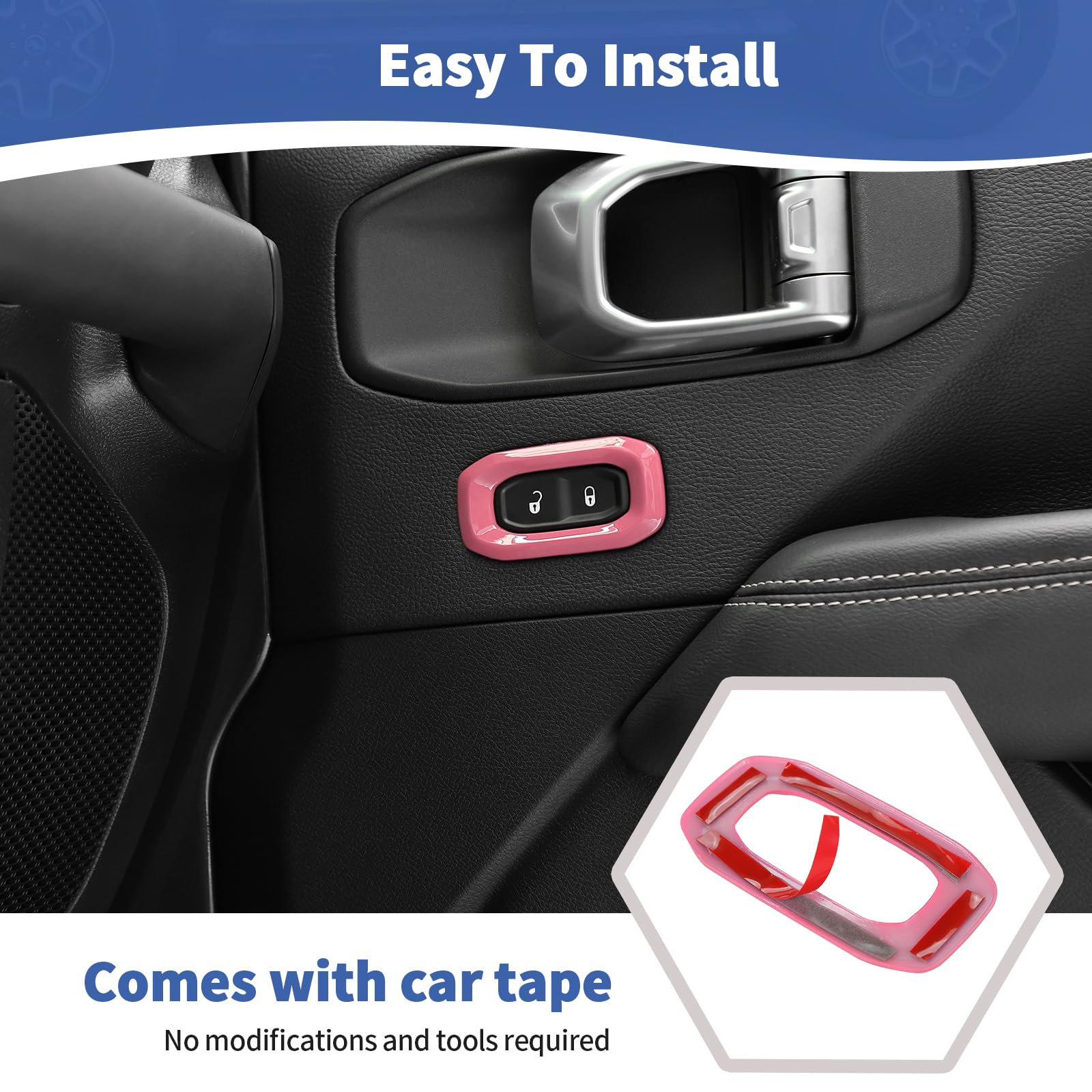 Jeep Wrangler JL JLU & Gladiator JT Door Lock Switch Button Trim Cover (2018-2024) - Pink Interior Accessories (2-Pack) | Upgrade Your Ride with Stylish Protection for JL/JT Models