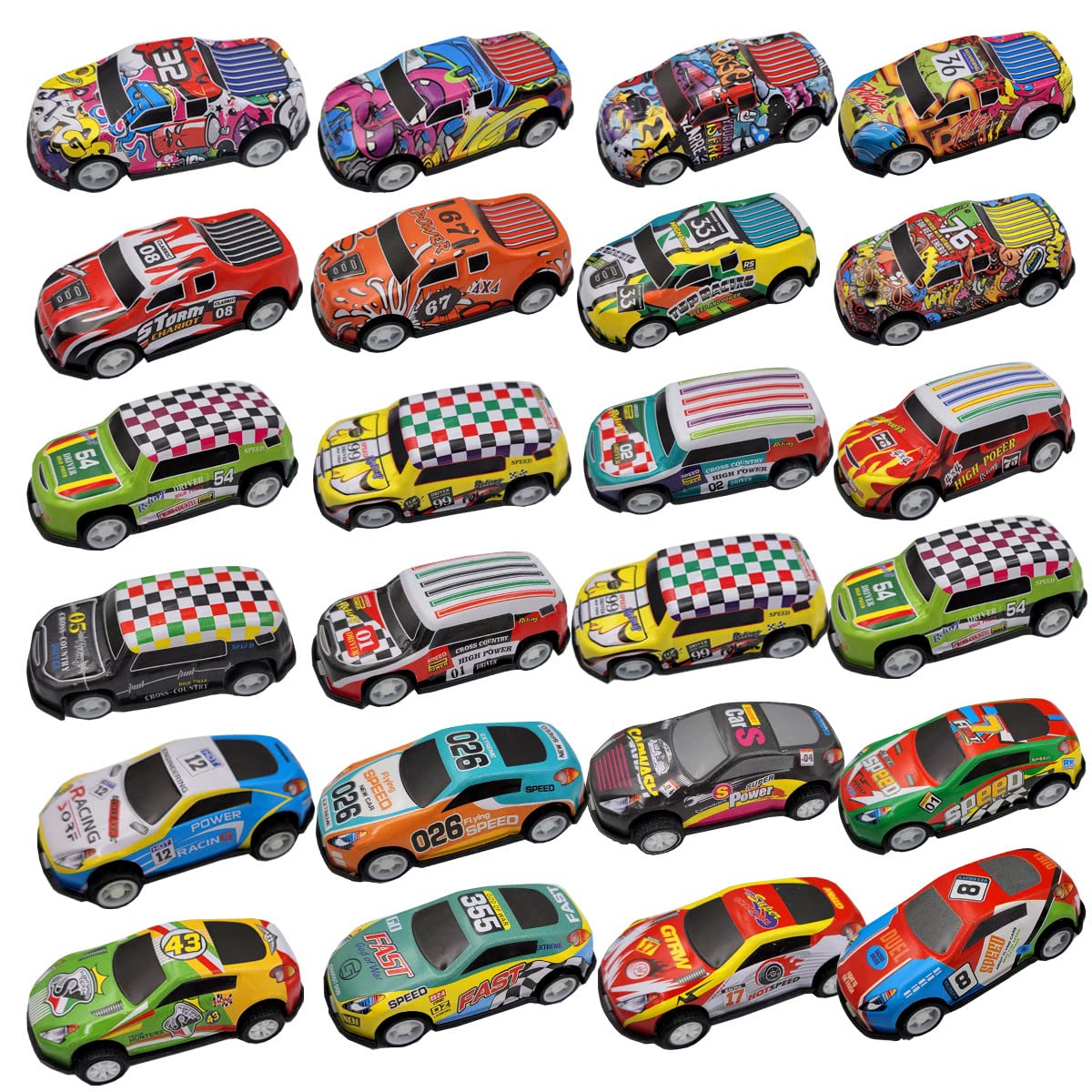 SeeuFun 24 Pack 2.7 Inch Pull Back Racing Cars - Die Cast Metal Friction Powered Toy Vehicles Set for Kids (Boys & Girls) - Perfect for Birthday Gifts, Party Favors & Pretend Play Racing Games