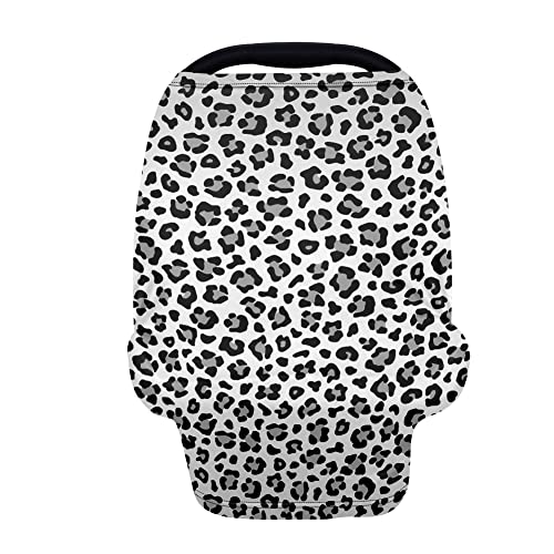 Coldinair Snow Grey Cheetah Print Baby Car Seat Covers - Soft Stretchy Nursing Cover for Boys & Girls - Multi-Use for Shopping Cart, High Chair & Stroller - Breastfeeding Scarf & Infant Carrier Cover - Perfect for Travel, Outings & Daily Baby Care
