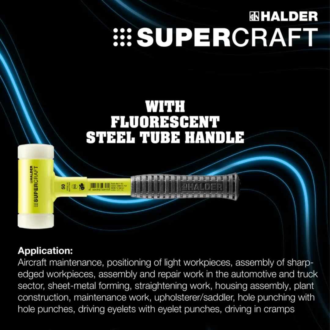 Halder USA Supercraft HI-VIZ Dead Blow Hammer - 60mm Yellow Non-Marring Mallet for Automotive, Woodworking & Metalworking - Perfect for Mechanics, Carpenters & DIY Projects
