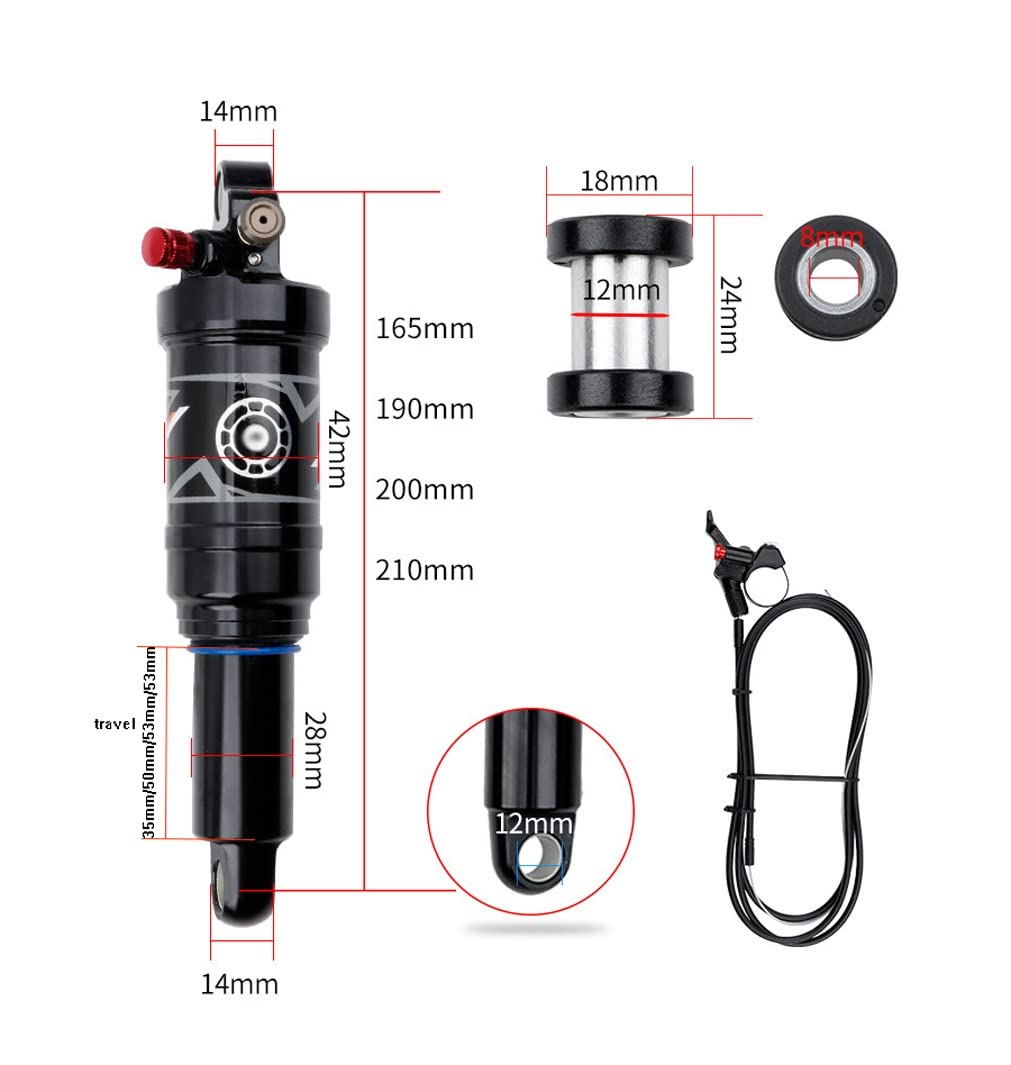 Mountain Bike Rear Shock Absorber - Adjustable Rebound, Remote Lockout & Air Compression - 165mm/190mm/200mm/210mm Rear Suspension (Black) - Perfect for Trail Riding, Downhill & MTB Adventures