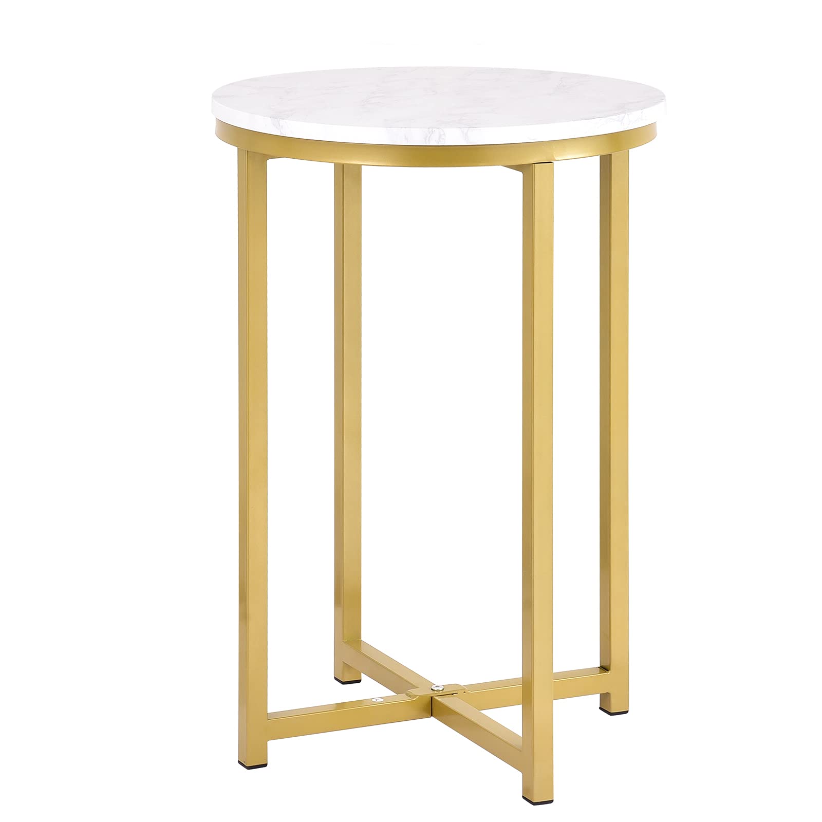 Stylish Round Side Table with Marble Top & Gold Metal Base - Modern End Table, Nightstand or Coffee Table for Bedroom, Living Room, Office - 16