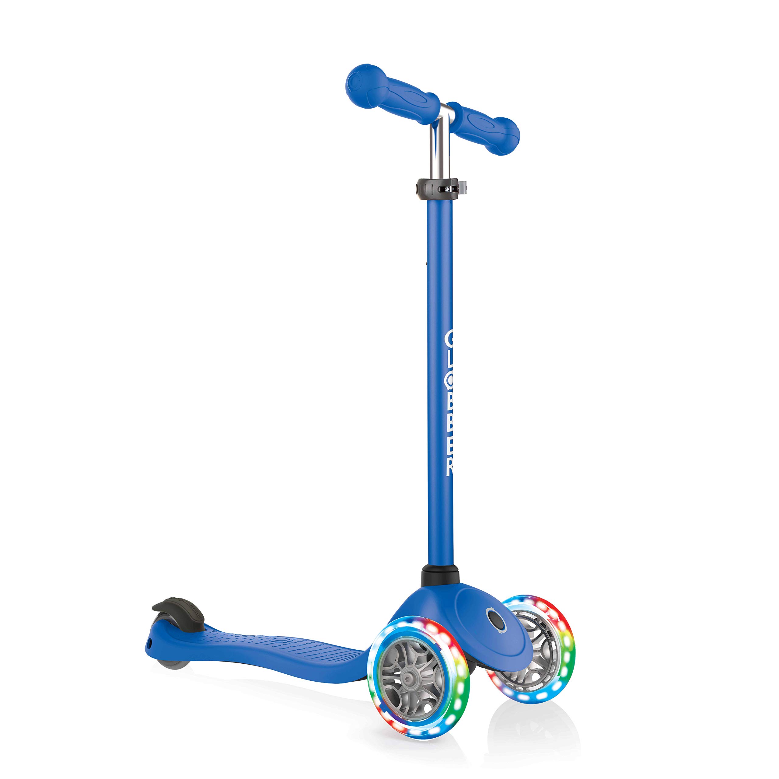 Globber 3 Wheel Scooter for Kids Ages 3-12 | Adjustable Height Kick Scooter with LED Lights | No Assembly Required | Patented Steering Lock System | Reinforced Frame Supports Up to 110lbs | Perfect for Neighborhood Rides, Park Adventures & Learning Balance