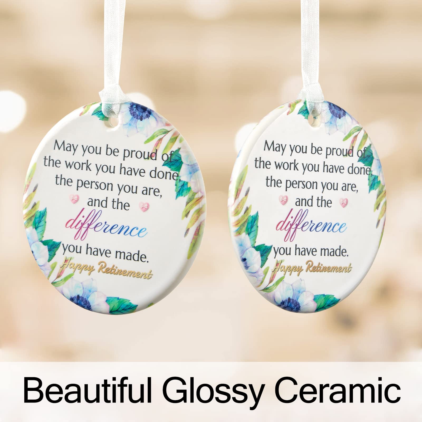 2025 Retirement Gifts for Women - Ceramic Happy Retirement Ornament (2.9