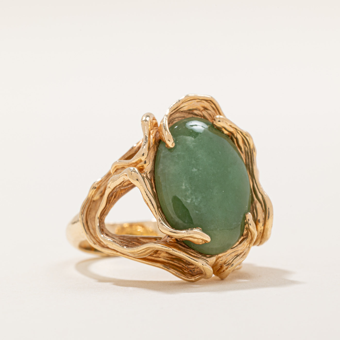 14K Yellow Gold Jadeite Cocktail Ring - 6.00ct Natural Jadeite Gemstone, Size 6.5, Vintage Statement Jewelry for Women | Perfect for Evening Parties, Weddings & Special Occasions