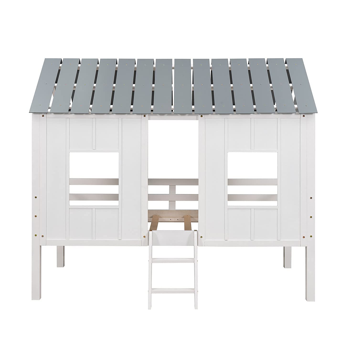 Wooden Bunk Bed with Roof, Window & Guardrail - Kids Loft Bed with Ladder for Toddlers & Teens | Easy Assembly Wood House Bed for Bedrooms, Playrooms & Dorm Rooms