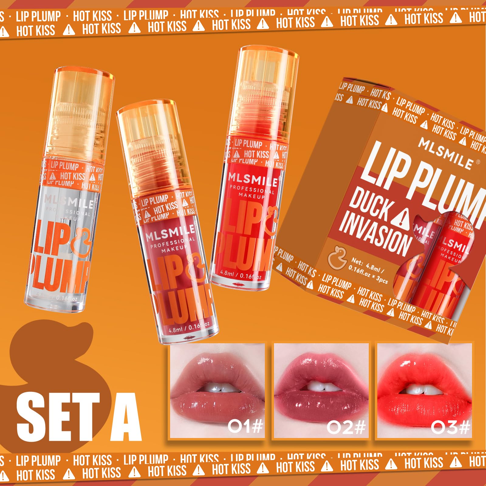 3 Colors Duck Lip Plumper Gloss - High Pigment Plumping Lip Gloss with Hydrating Lip Glow Oil | Vegan Lip Makeup & Lip Care Set for Women | Perfect for Daily Moisture, Night Care & Makeup Looks (Set A)