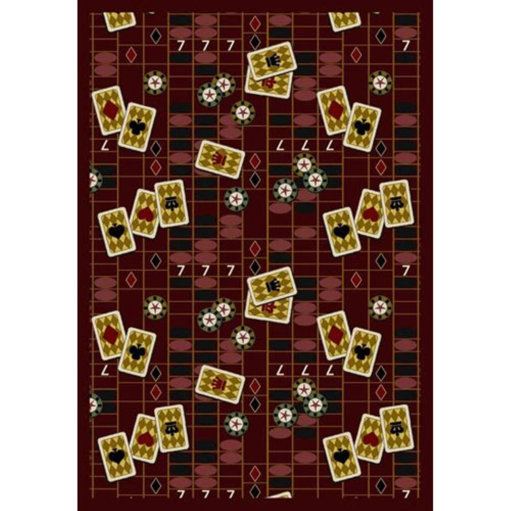 Joy Carpets Games People Play Feeling Lucky Gaming Area Rug - Burgundy Red 5'x7' Soft Non-Slip Carpet for Game Room, Living Room & Bedroom Decor