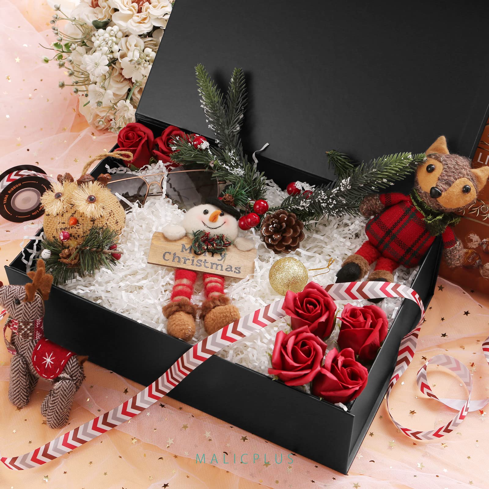13.5x9x4.1 Inch Large Black Gift Box with Magnetic Closure - Sturdy Collapsible Groomsman Present Box for Weddings, Birthdays, Anniversaries & Special Occasions