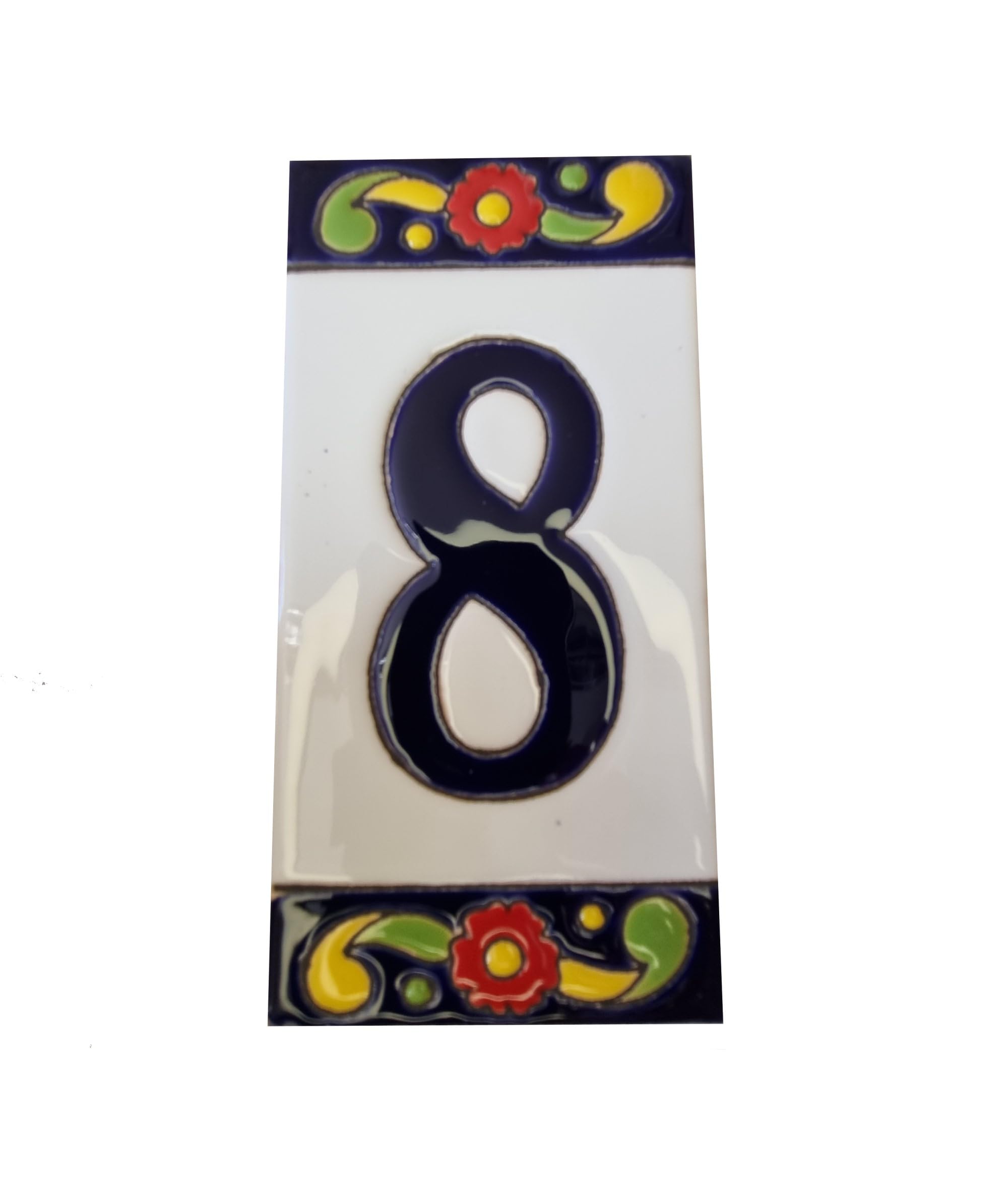 15cm x 7.5cm Large Ceramic House Numbers - Spanish Style Pepper Design (Set of 8) for Home Address Signs, Mailbox & Front Door Decoration