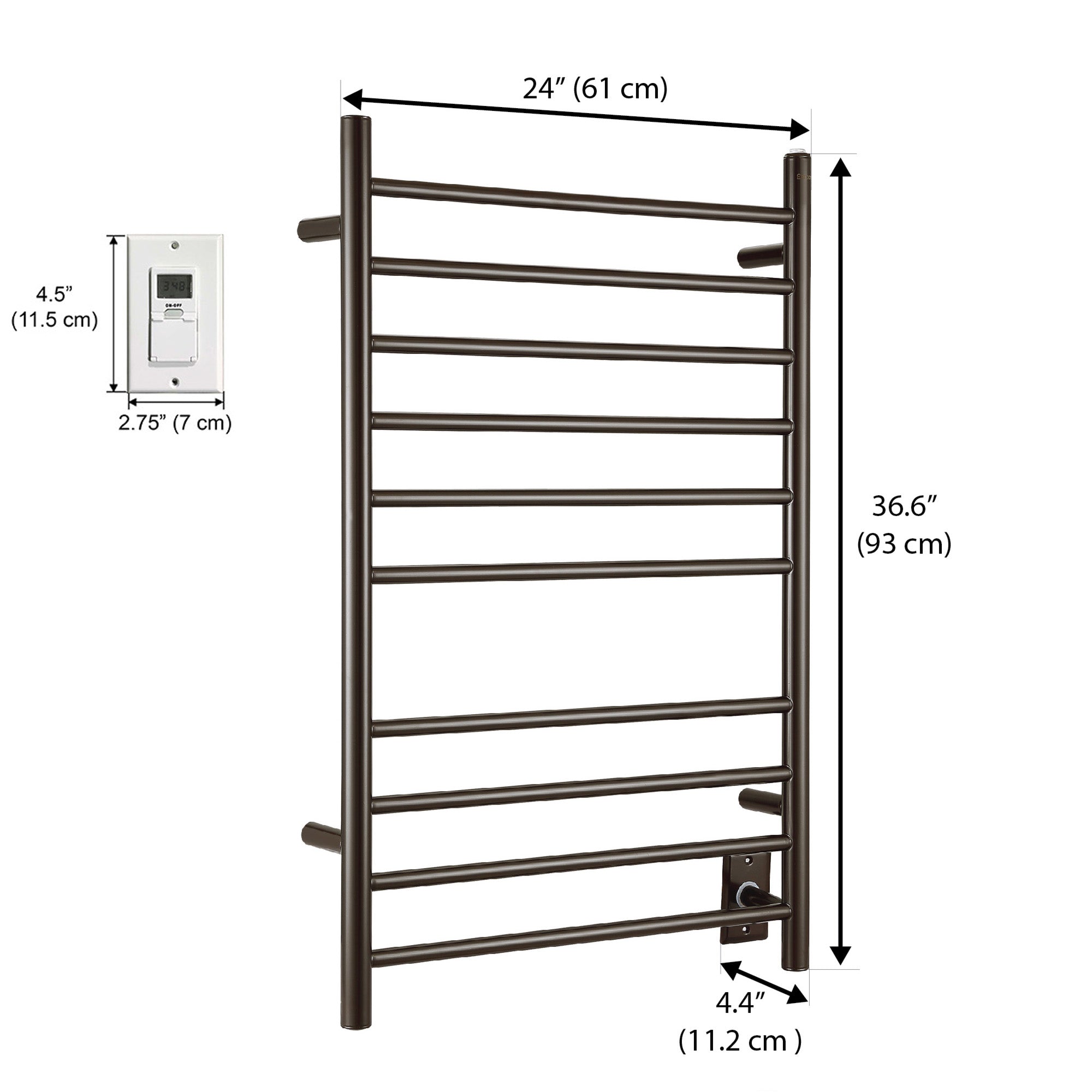 Ancona Novara Dual 10 Bar Hardwire & Plug-in Wall Mounted Towel Warmer with Timer - Oil Rubbed Bronze Finish | Perfect for Bathrooms, Spas & Luxury Home Heating