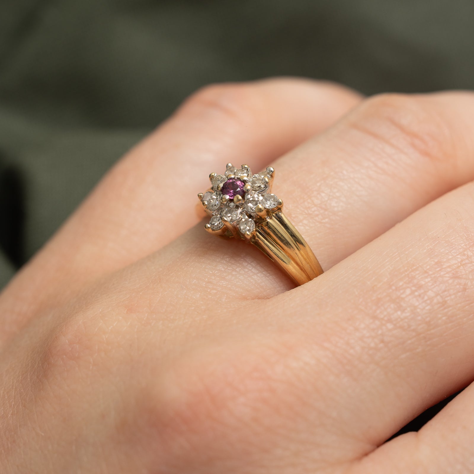Exquisite Ruby & Diamond Petal Ring | 0.10ct Ruby & 0.24ctw Diamonds | Size 8 | Elegant Jewelry for Women | Perfect for Weddings, Anniversaries & Special Occasions