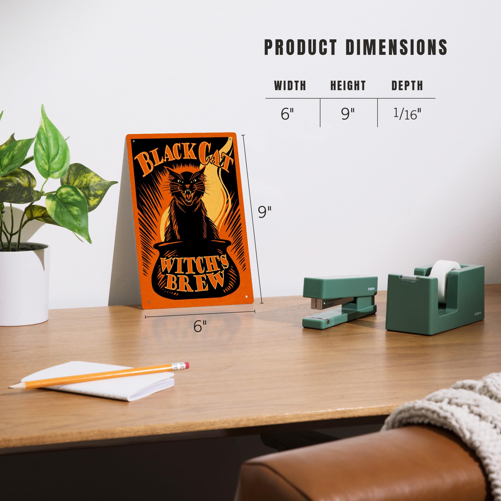 Lantern Press 6x9 Inch Halloween Metal Sign - Black Cat Witch's Brew Wall Decor for Home, Bar, Cafe & Halloween Party Decoration