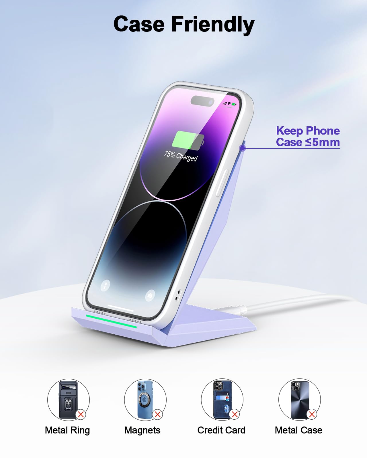 NANAMI Qi-Certified Fast Wireless Charging Stand - 15W Fast Wireless Charger Compatible with iPhone 16/15/14/13/12/11/X, Samsung Galaxy S25/S24/S23/S22/S21, AirPods Pro - Perfect for Home, Office & Nightstand Charging