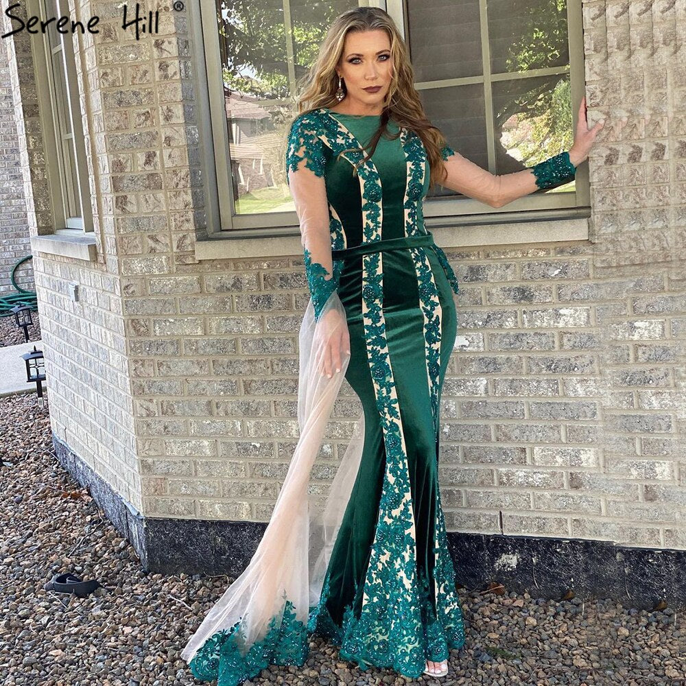 Elegant Green Beaded Mermaid Evening Dress with Detachable Skirt for Women - 2025 Party Gown LA71455 | Perfect for Prom, Wedding, and Formal Events