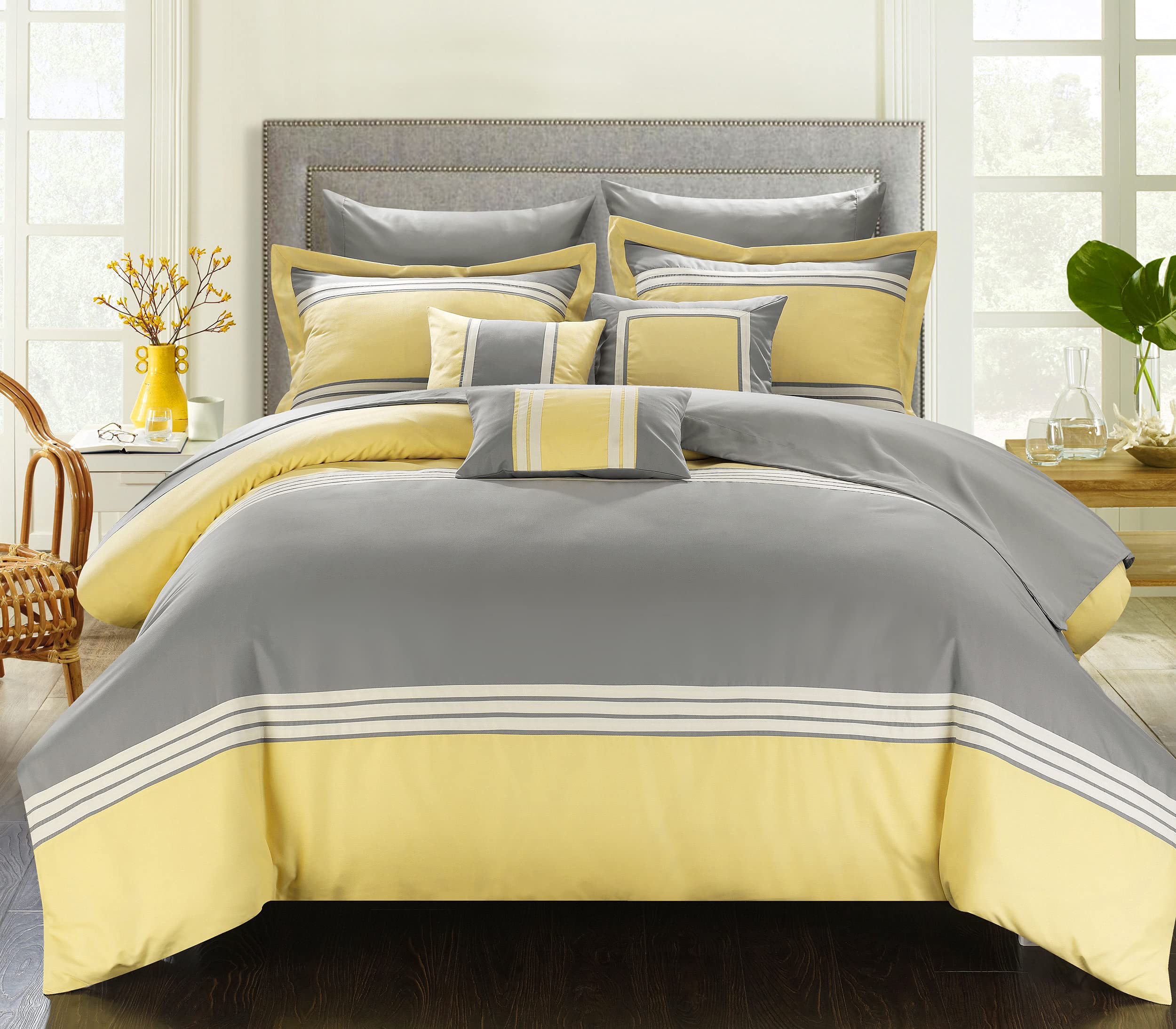 10-Piece Falcon Bed in a Bag Comforter Set King Size - Yellow Luxury Bedding for Master Bedroom & Guest Room | Soft Microfiber Comforter Set with Pillowcases & Shams