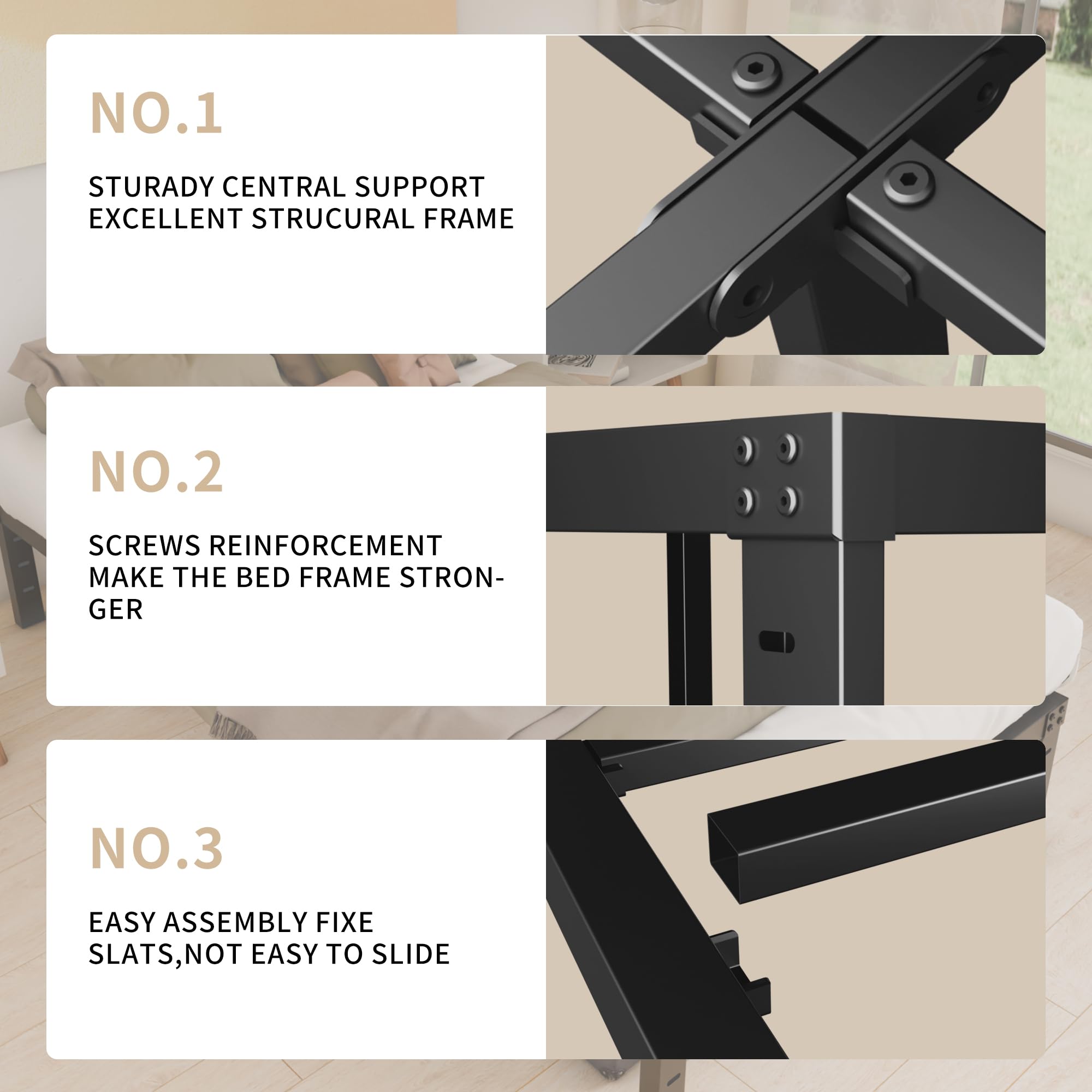 16 Inch Queen Size Bed Frame - Heavy Duty Black Metal Platform Mattress Foundation with Steel Slats, No Box Spring Needed | Noise Free, Non-Slip & Easy Assembly | Underbed Storage Space | Perfect for Guest Rooms, Apartments & Dormitories