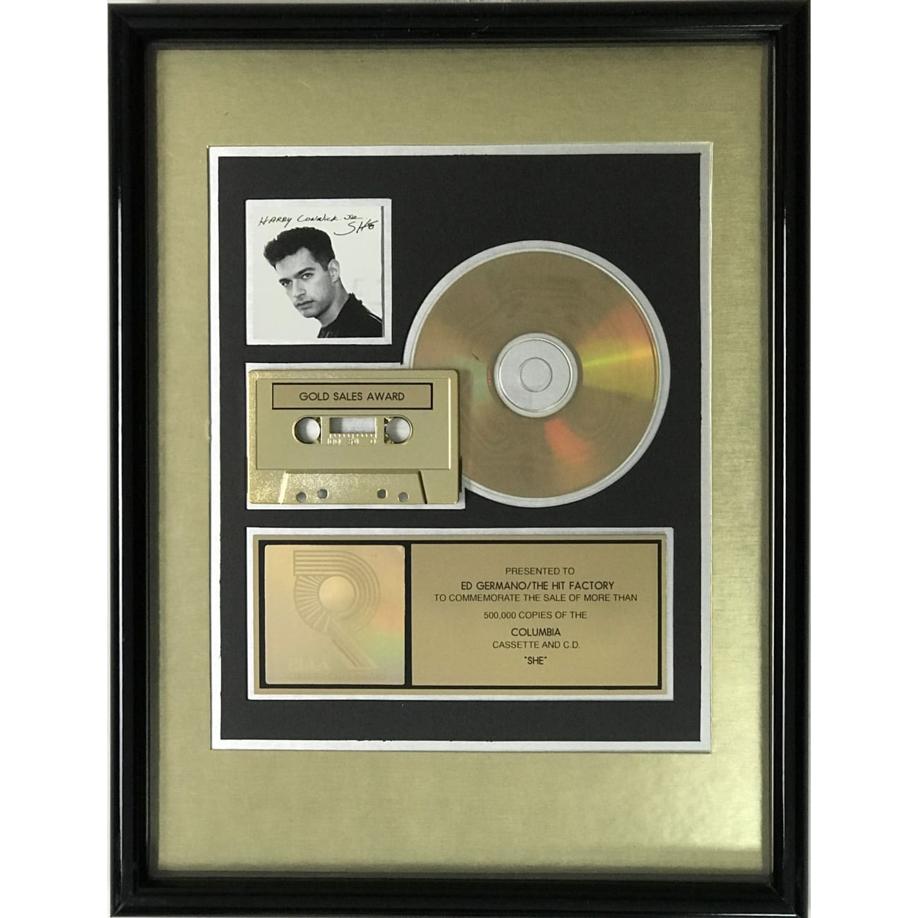 Harry Connick Jr. She RIAA Gold Album Award - Certified Music Collectible for Fans & Display - Perfect for Home Decor, Music Memorabilia Collections & Gift Giving