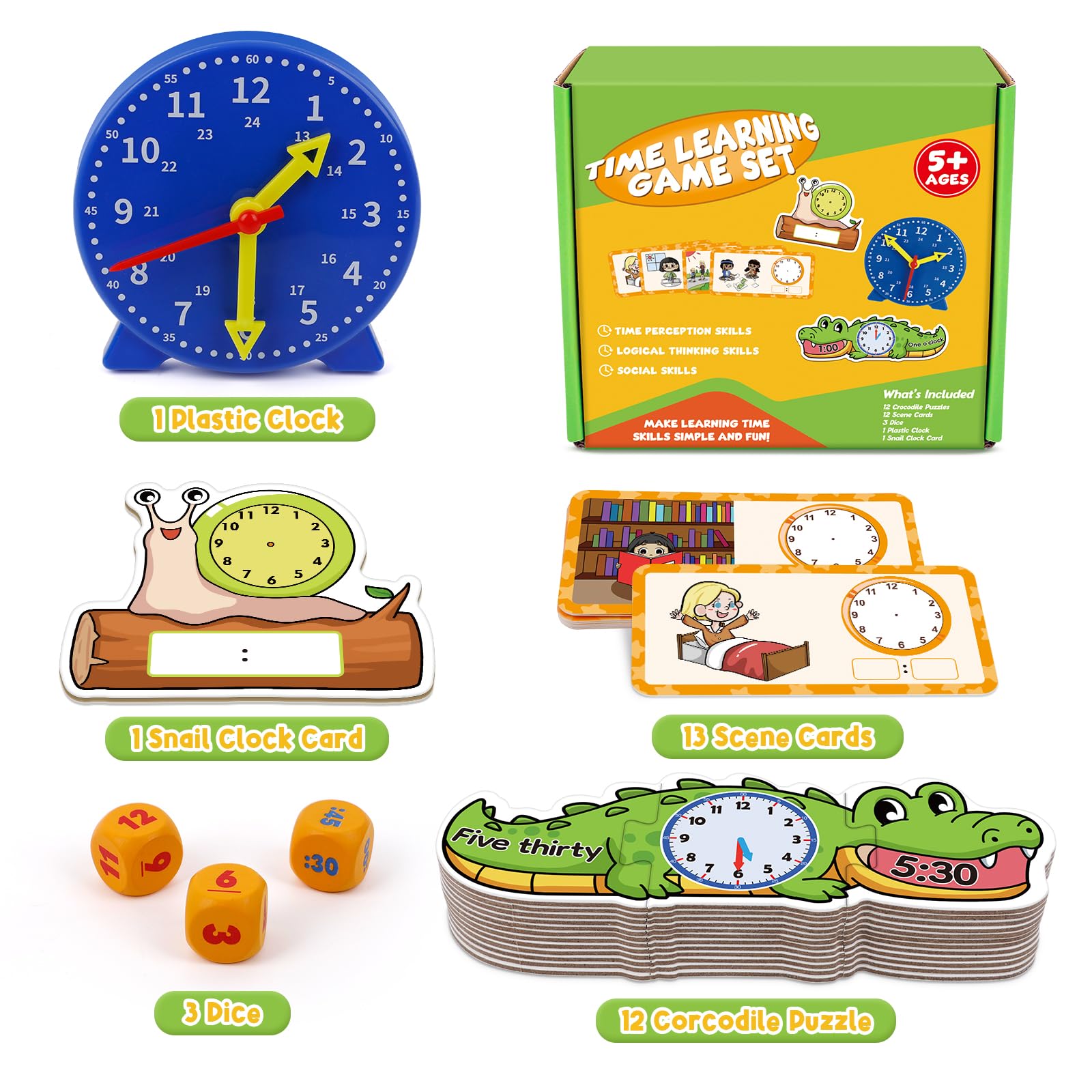 Kids Learning Clock - Time Teaching Toy for Toddlers | Math Games & Homeschool Activities